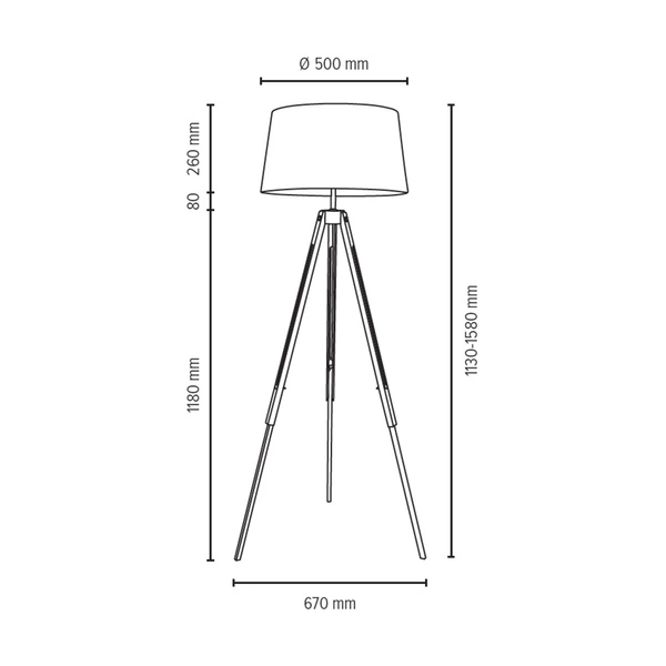 Tripod Floor Lamp 1xE27 Max.60W Walnut Beech Wood/Transparent PVC Cable/White Fabric Shade 6021076