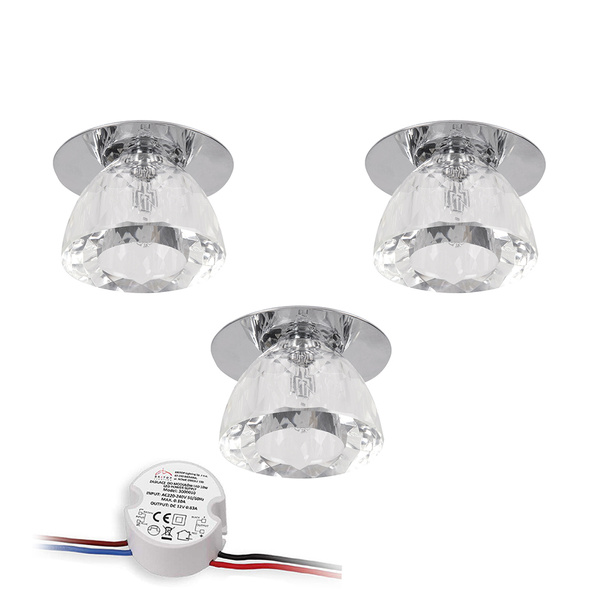 Cristaldream Set of Downlights Incl.3xG4 LED 2,3W with power adapter Chrome Metal/Transparent Glass