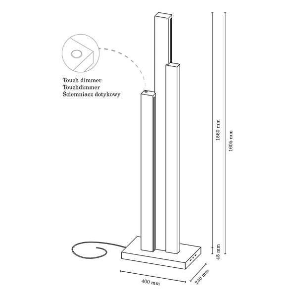 Manhattan Floor Lamp 3xLED 24V Integrated 5600lm 3000K 60W Oiled Oak/Anthracite Fabric Cable ith Touch Dimmer 6481174