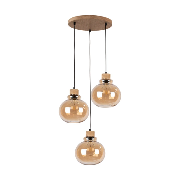 Serena Pendant Lamp 3xE27 Max.60W Oiled Oak/Black PVC Cable/Brown Glass 9741374