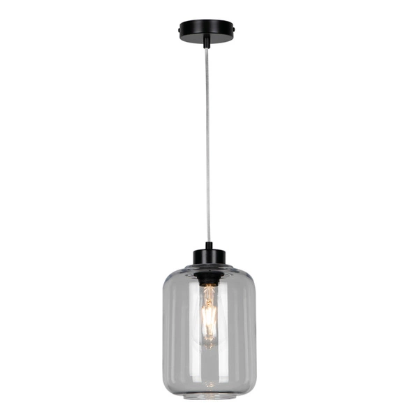 Tarro Pendant Lamp 1xE27 Max.60W Black Metal/Transparent PVC Cable/Smoked Glass 15890104