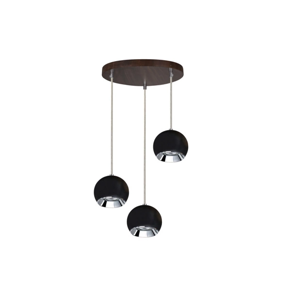 Ball Wood Pendant Lamp Incl. 3xLED GU10 5W Walnut Beech Wood/Black Metal 5143376R