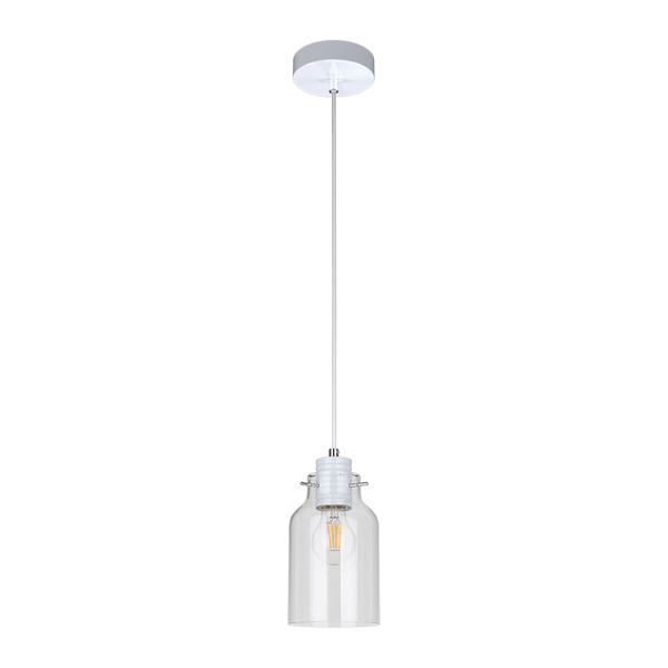 Alessandro Pendant Lamp 1xE27 Max.60W White Metal/White PVC Cable/Transparent Glass