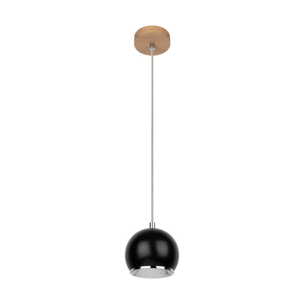 Ball Wood Pendant Lamp Incl. 1xLED GU10 5W Oiled Oak/Black Metal