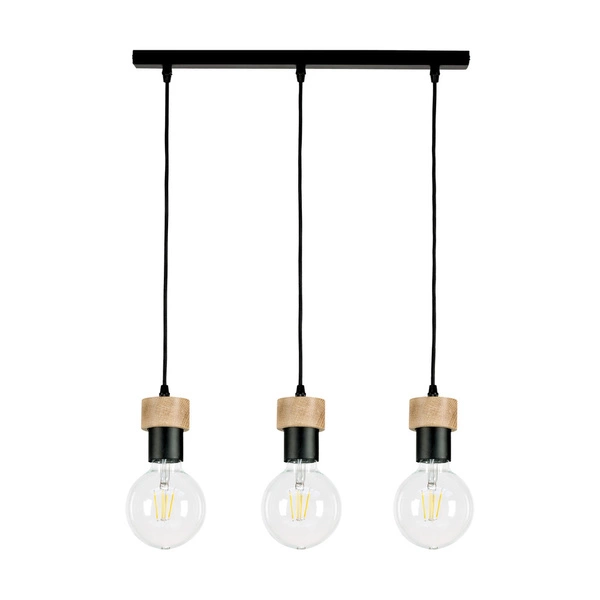 Clarte Pendant Lamp 3xE27 Max.60W Oiled Oak/Black Metal/Black Fabric Cable 3271304