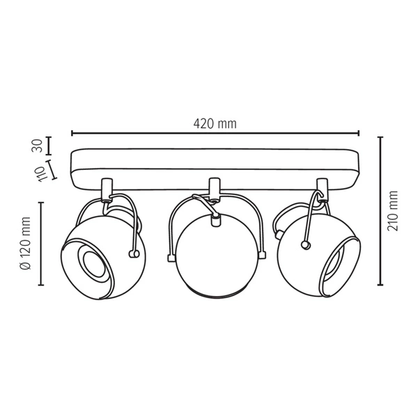 Ball Wood Ceiling Lamp Incl. 3xLED GU10 5W Oiled Oak/Satin 5131374