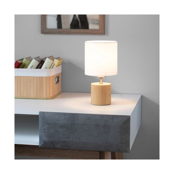 Trongo Round Table Lamp 1xE27 Max.25W Oiled Oak/Black PVC/White 7181974