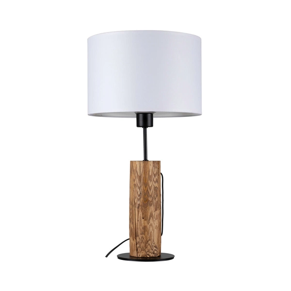 Pino Table Lamp 1xE27 Max.40W Stained Pine Brown/Black Metal/Black Fabric Cable/White Fabric Shade 77627904