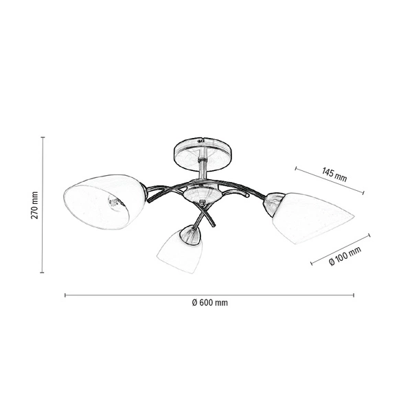 Lampa Sufitowa Viletta 3xE27 Max.60W Patyna Metal/Białe Szkło 8141311