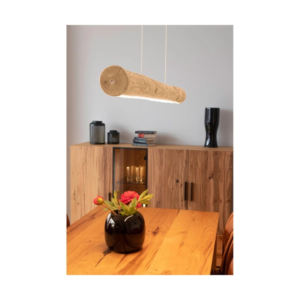 Lucas Pendant Lamp 1xLED Samsung 24V Integrated 3080lm 3000K 33W Natural Pine/Black Metal/Transparent PVC Cable with Touch Dimmer 69660104