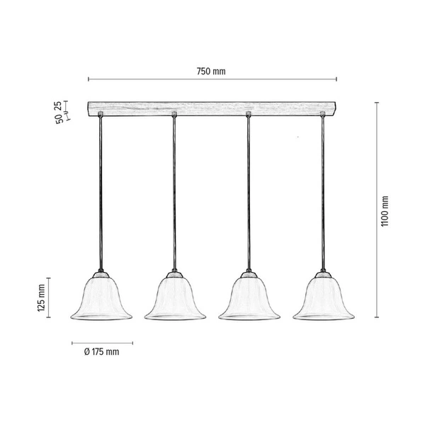 Anna Pendant Lamp 4xE27 Max.60W Oiled Oak/Transparent PVC Cable/White Glass 17940474