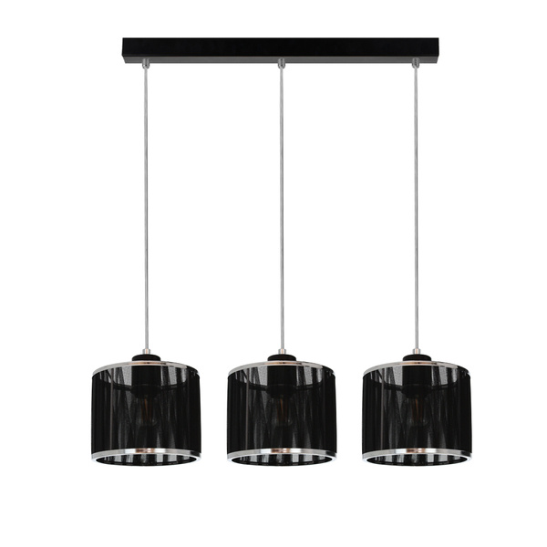 Lampa Wisząca Anina 3xE14 Max.25W Czarny Metal/Przezroczysty Kabel PCV/Czarno-Chromowy Klosz