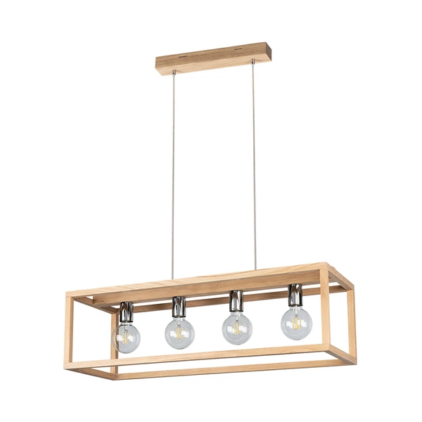 Kago Pendant Lamp 4xE27 Max.60W Oiled Oak/Chrome/Transparent 61500474