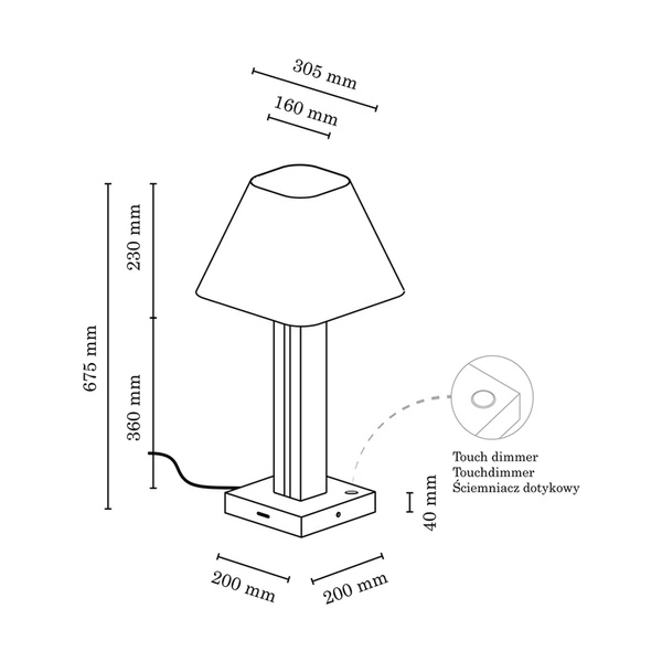 Quad Table Lamp 1xE27 Max.25W 2xLED 24V Integrated 980lm 3000K 10,5W Oiled Oak/Anthracite Fabric Cable/White Fabric Shade with Touch Dimmer 7451174