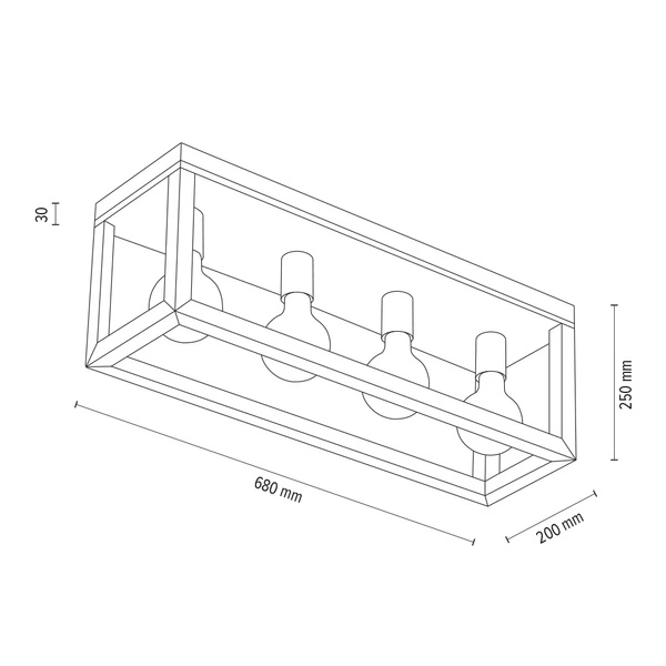 Lampa Sufitowa Kago 4xE27 Max.60W Dąb Olejowany/Czarny Metal 9154474L