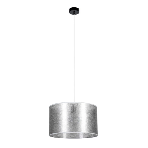 Nevoa Pendant Lamp 1xE27 Max.60W Black Metal/Transparent PVC Cable/Silver Fabric Shade 154930104