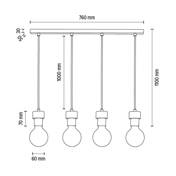 Lampa wisząca Clarte 4xE27 maks. 60W Dąb olejowany/Czarny metal/Czarny kabel z tkaniny 3271404