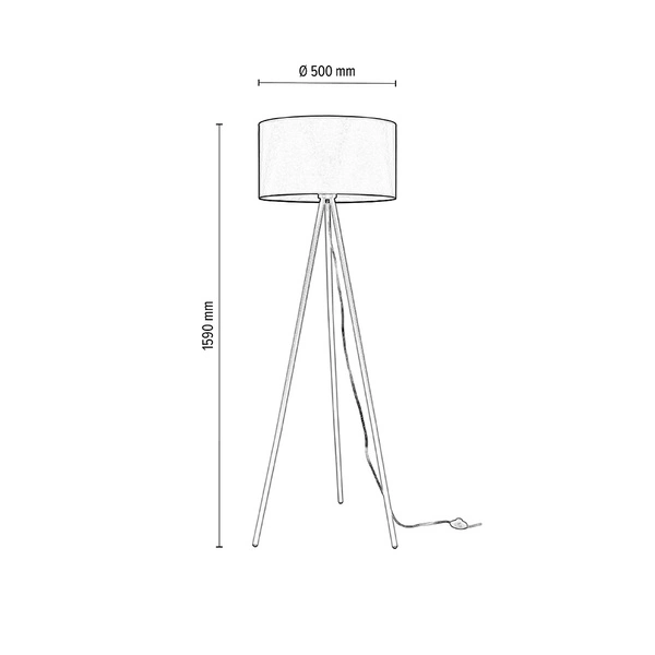 Tripod Floor Lamp 1xE27 Max.40W White Metal/Transparent PVC Cable/Gray Fabric Shade 6010203110511
