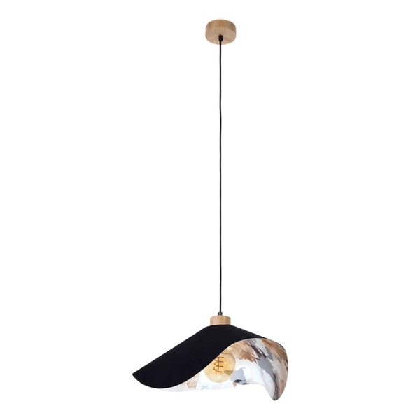 Hattu Floral Pendant Lamp 1xE27 Max.40W Oiled Oak/Black Fabric Cable/Black Fabric and Multicolor Silk Shade 1615819174
