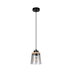 Warnemünde Pendant Lamp 1xE27 Max.60W Oiled Oak/Black Metal/Black PVC Cable/Smoked Glass 78349104