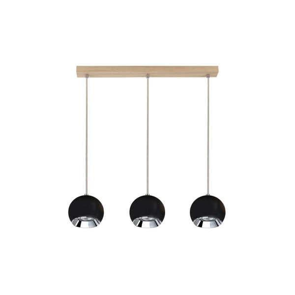 Ball Wood Pendant Lamp Incl. 3xLED GU10 5W Oiled Oak/Black Metal 5143374