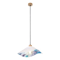Hattu Floral Pendant Lamp 1xE27 Max.40W Oiled Oak/Black Fabric Cable/White Fabric and Multicolor Silk Shade 1615619174