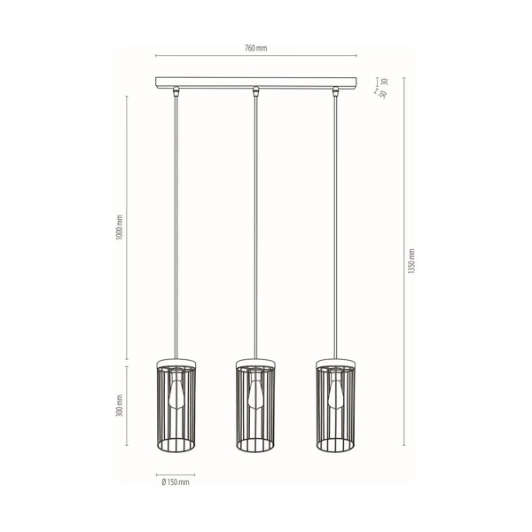 Lampa Wisząca Timeo 3xE27 Max.60W Bejcowana Sosna Szara/Czarny Kabel PCV/Czarny Metal 195109357