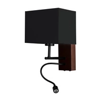Sonar Wall Lamp 1xE27 Max.25W Incl. 1xLED Integrated 110lm 4000K 2,5W Walnut Beech Wood/Black Metal/Black Fabric Shade 5732976