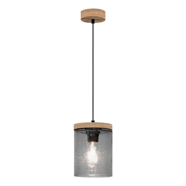 Monsun Pendant Lamp 1xE27 Max.60W Stained Pine Brown/Black PVC Cable/Smoked Glass 161859151