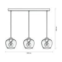 Lampa Wisząca Praia 3xE27 Maks. 60W Dąb Olejowany/Czarny Metal/Czarny Kabel PCV/Szkło Dymne 5500060