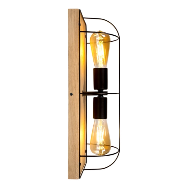 Netuno Wall/Ceiling Lamp 2xE27 Max.15W LED Oiled Oak/Black Metal 92043274