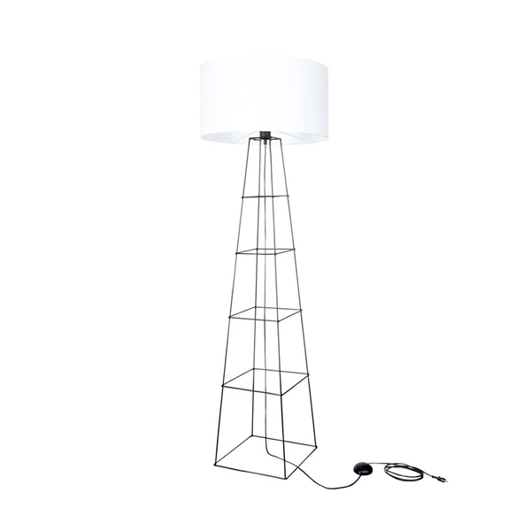 Tiphany Floor Lamp 1xE27 Max.60W Black Metal/Black PVC Cable/White Fabric Shade 8742104