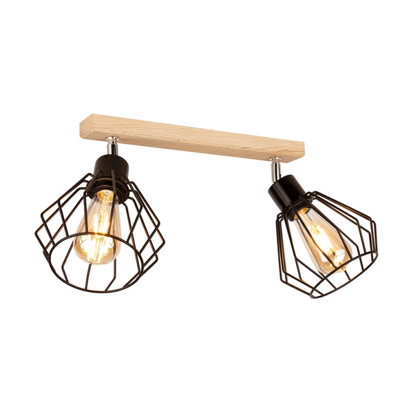 Vento Ceiling Lamp 2xE27 Max.60W Oiled Oak/Black Metal 63804274