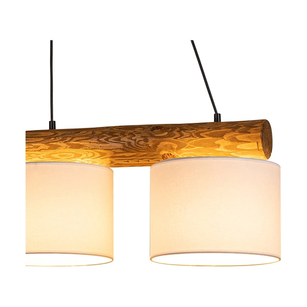 Lampa Wisząca Pino Mix 3xE27 Max.40W Bejcowana Sosna Brązowa/Czarny Metal/Czarny Kabel PCV/Klosz z Białej Tkaniny 6760169404