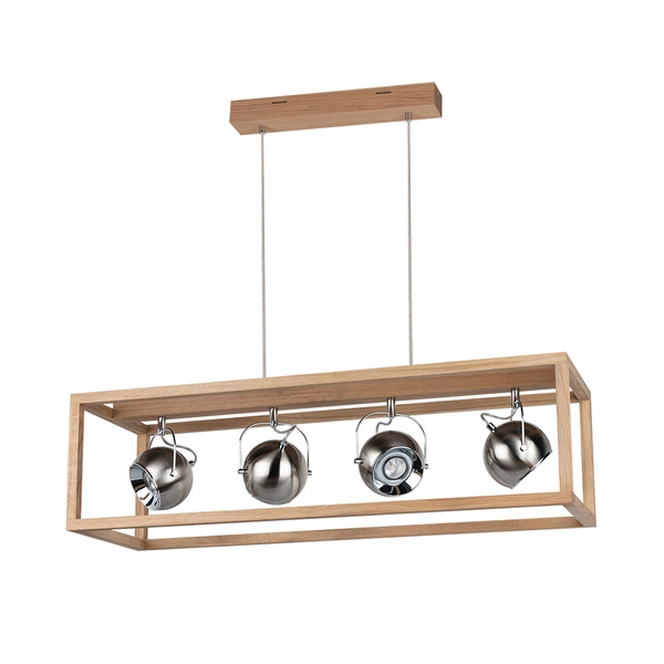 Roy Pendant Lamp Incl.4xLED GU10 5W Oiled Oak/Satin Metal/Transparent PVC Cable 61670474