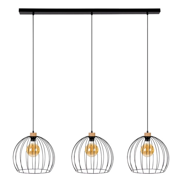 Coop Pendant Lamp 3xE27 Max.60W Oiled Oak/Black Metal/Black PVC Cable