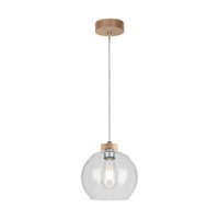 Laguna Wood Pendant Lamp 1xE27 Max.60W Oiled Oak/Transparent PVC Cable/Transparent Glass 18710174