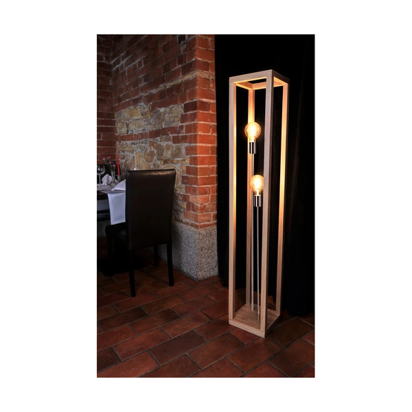 Kago Floor Lamp 2xE27 Max.60W Oiled Oak/Chrome Metal/Black Fabric Cable 51528274