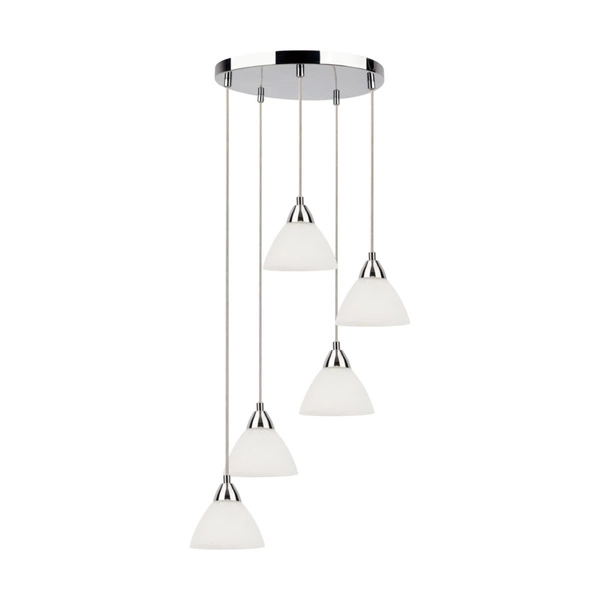 Prahas Pendant Lamp 5xE14 Max.40W Chrome Metal/Transparent PVC Cable/White Glass 17950528