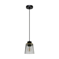 Warnemünde Pendant Lamp 1xE27 Max.60W Oiled Oak/Black Metal/Black PVC Cable/Smoked Glass 78349104