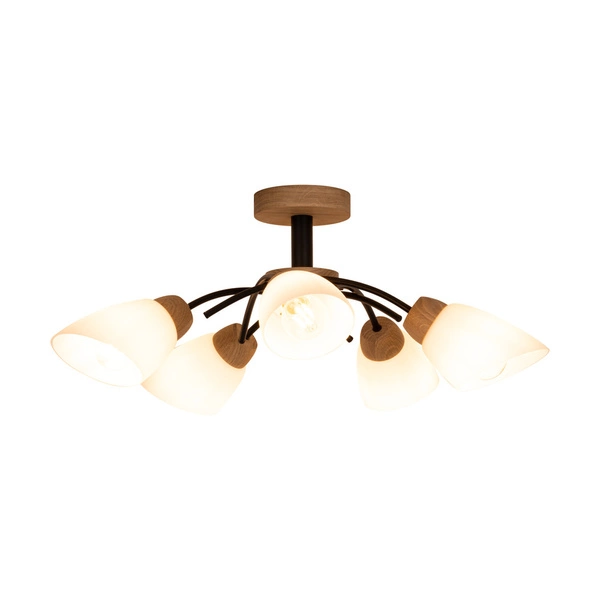 Lampa Sufitowa Viletta Wood 5xE27 Max.60W Dąb Olejowany/Czarny Metal/Białe Szkło 8152574
