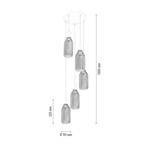 Barla Pendant Lamp 5xE27 Max.60W White Metal/White PVC Cable 1191502