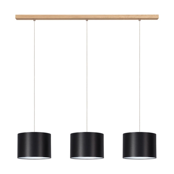 Dove Pendant Lamp 3xE27 Max.40W Oiled Oak/Transparent PVC Cable/Black Fabric Shade 16400374