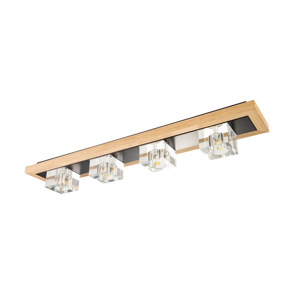 Berko Ceiling Lamp Incl. 4xG4 2,5W Oiled Oak/Black Metal/White-Transparent Glass 4047405100000