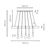 Trabo Long Pendant Lamp 5xE27 Max.60W Stained Pine/Black 69304504
