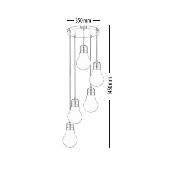 Bulb Pendant Lamp 5xE27 Max.60W Chrome Metal/Transparent PVC Cable/White Glass 2820502