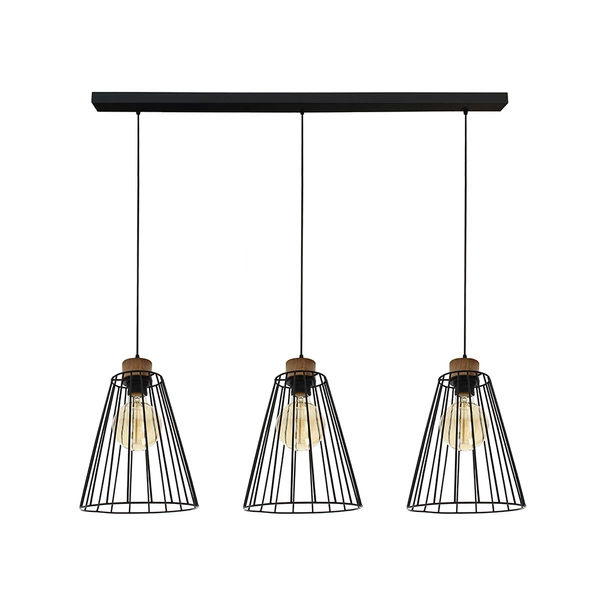 Swan Pendant Lamp 3xE27 Max.60W Oiled Oak/Black Metal/Black PVC Cable 19319304