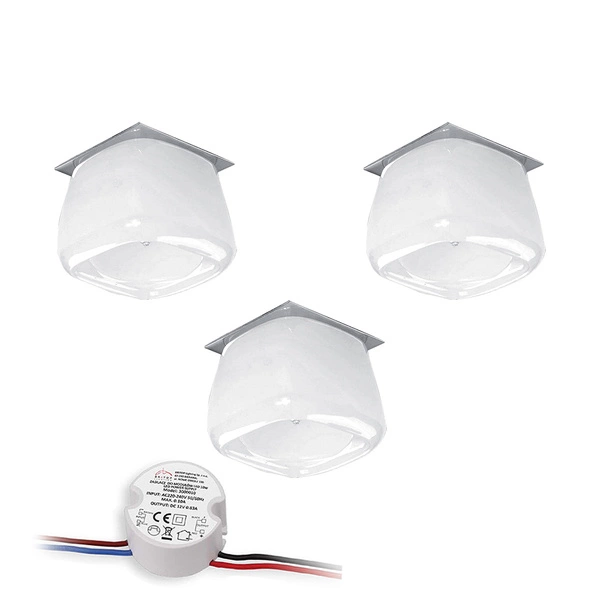 Cristaldream Set of Downlights Incl.3xG4 LED 2,3W with power adapter Chrome Metal/White Glass 51213801