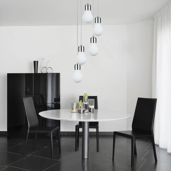 Bulb Pendant Lamp 5xE27 Max.60W Chrome Metal/Transparent PVC Cable/White Glass 2820502