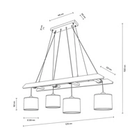 Eskalo Pendant Lamp 4xE27 Max.25W Stained Pine Brown/Black Metal/Black PVC Cable/Natural Linen with black ribbon Shade 7739451
